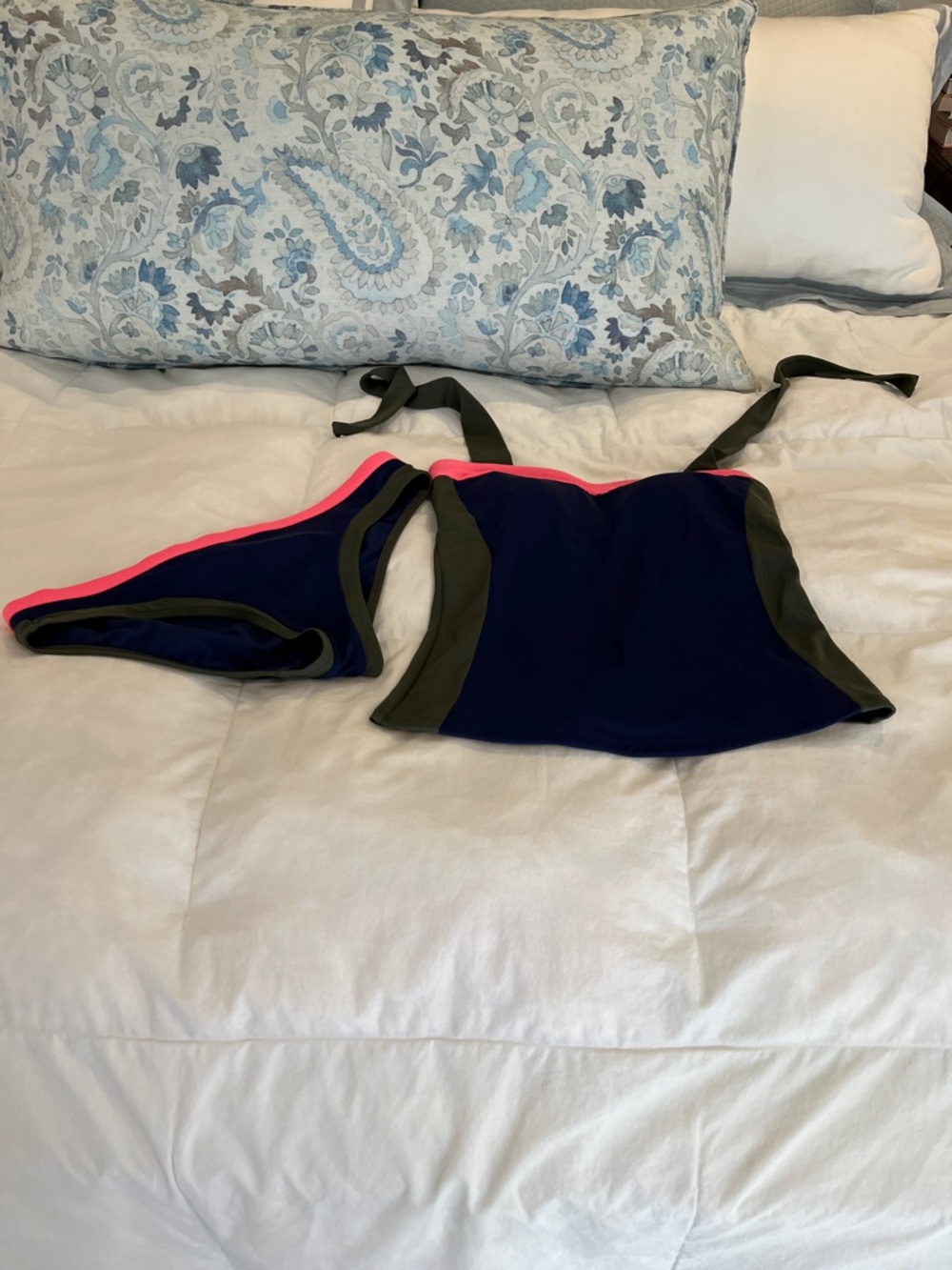 Boden Navy Tankini with Olive Accent and Pink Trim